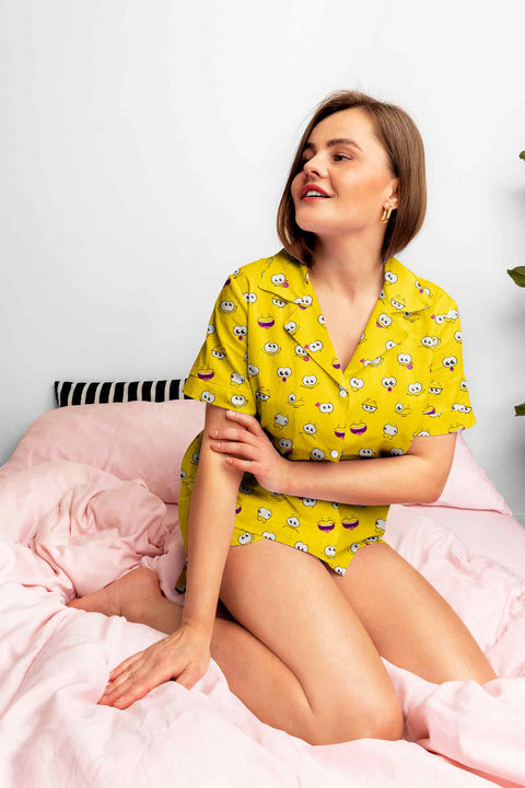 SMILEY PRINTED NIGHT SUIT