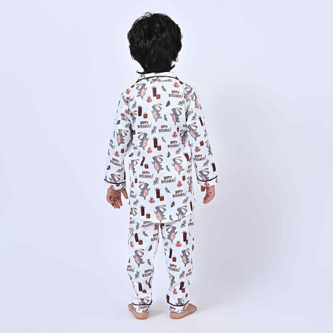 Happy Holiday Printed Kids Night Suit