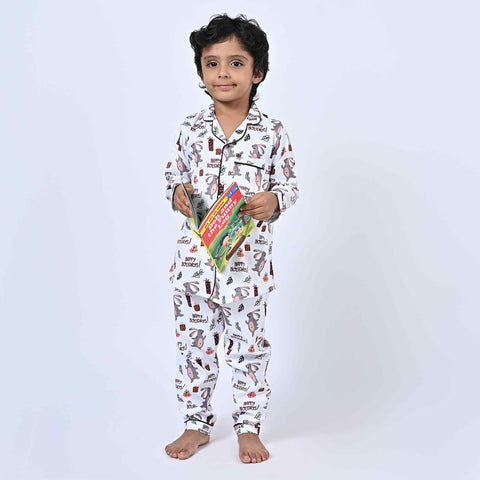 Happy Holiday Printed Kids Night Suit