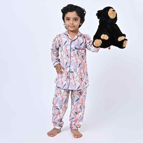 Pastel Colour Abstract Printed Kids Night Suit