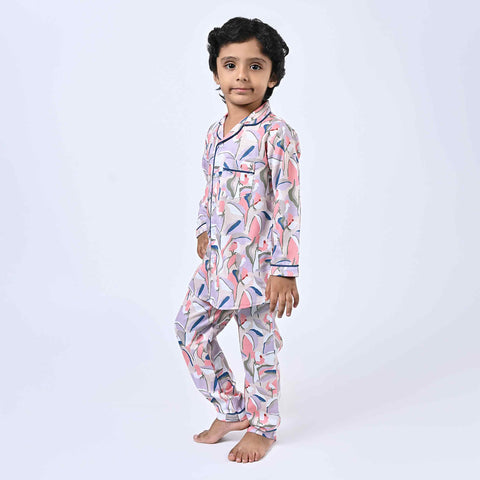 Pastel Colour Abstract Printed Kids Night Suit