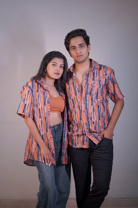 Orange abstract Couple shirt