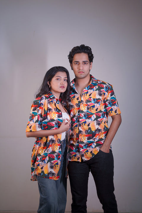 Multi colour leaf Couple shirt