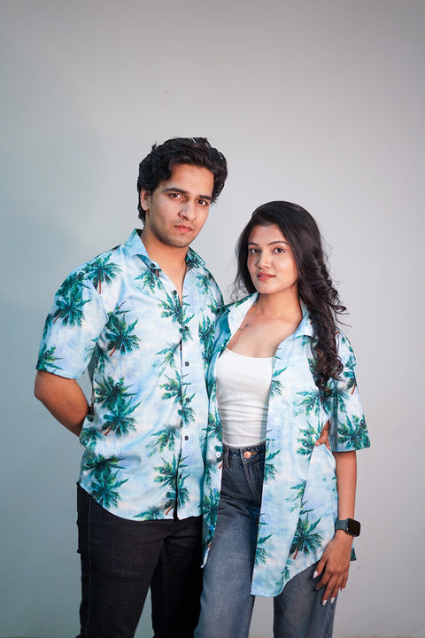 Palm Printed Unisex Couple Shirt