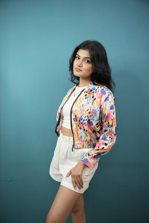 MULTI COLOUR TROPICAL PRINTED BOMBER JACKET